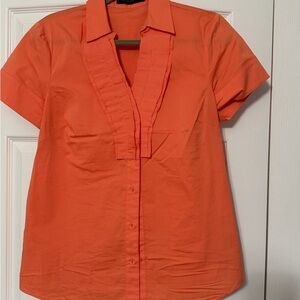 The Limited Orange Short-Sleeve Ruffle Placket Button-Down Shirt